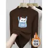 Camiseta Térmica Escovada de Manga Longa para Meninas, Novo Estilo Outono/Inverno 2026, Blusa Quente para Bebê Menina