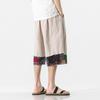 Pantalones casuales sueltos de lino y algodón de estilo chino de talla grande de verano 2024 para hombre, pantalones cortos japoneses, pantalones de playa neutros