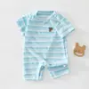 Mameluco de verano para bebé directo de fábrica, mameluco de alta gama con color degradado de manga corta para bebé, traje ligero para gatear de recién nacido