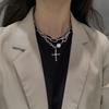Colar Cruz de Pérola Estilo Coreano Feminino ins Estilo Cool Nicho Design de Luxo Leve Camada Dupla Versátil Corrente para Clavícula da Moda