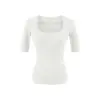 Camiseta de Manga Tres Cuartos con Escote Grande en U Pure Desire para Mujer, Nuevo Estilo Verano 2026, Corte Ajustado, Delgada, Adelgazante