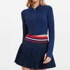 Estilo Nuevo de Primavera Cuello Alto Cremallera Ropa de Tenis Manga Larga Corta Ajustado Ropa de Fitness Conjunto de Ropa Deportiva de Gama Alta