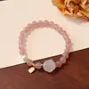 Pulsera Cristal de Fresa Riqueza Natural Rosa Fresco Dulce Moda Granate Cristal Rosa Flor de Durazno Joyería para Mujer