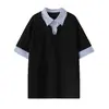 Camisa Polo de Manga Curta Listrada Falsa de Duas Peças Masculina Verão Tendência Marca Americana Solta Camiseta de Manga Curta Pesada