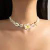 Collar Corto de Resina con Forma de Concha, Flor, Estrella de Mar y Perlas para Mujer, Estilo Vacaciones en la Playa Bohemio, Joyería