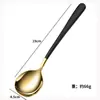 Acero Inoxidable 304 Mango Largo Elegante Cabeza Redonda Cuchara Doméstica Simple Dorada Cuchara para Comer Cuchara para Sopa Cuchara para Postre Venta al por Mayor