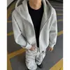Sudadera Desestructurada Gris Claro para Hombre Otoño Estilo Coreano Peso Pesado Marca de Moda Cardigan Holgado Casual Deportivo Chaqueta con Capucha para Pareja