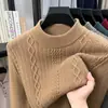 Suéter de tricô pullover masculino grosso, quente, cor sólida, gola redonda, padrão trançado, moderno, para homens jovens e de meia-idade