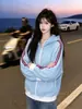 Cárdigan Sudadera con Capucha de Bloques de Color Waffle Popular de Moda Ropa Exterior para Pareja Nueva Blusa Casual de Otoño Invierno para Mujer
