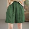 Pantalones Cortos de Lino de Algodón Retro Artístico para Exteriores de Mujer Delgados Sueltos de Pierna Ancha Cintura Alta Adelgazantes Casuales