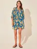 Moda Transfronteriza para Mujer Cuerda de Corbata Floral Manga Corta Holgada Casual Vestido de Ram Falda de Vacaciones en la Playa
