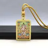Colgante Thangka Cuadrado Pequeño de Xizang Mitad Pintado a Mano Amarillo Dorado Dios de la Riqueza Zakilam Vida Pasada y Presente Collar Thangka de Mano