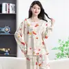 Novos Pijamas de Algodão e Seda para Mulheres Conjunto de Manga Longa para Primavera e Outono Tamanho Grande Solto Roupa de Casa Pode Ser Usado Fora Camiseta Casual Camisa