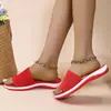 Sandalias de estación independiente 2022 primavera y verano nuevas de punto con plataforma 36-43 talla grande chanclas planas para mujer Venta al por mayor