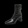 Botines de Moda Cuadrados Retro con Textura y Tacón Grueso para Mujer 2026 Botas Martin de Tacón Alto Botines Versátiles Ajustados