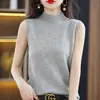 Nova Camisola Feminina de Meia-Gola Sem Mangas para Primavera, Colete Liso para Usar por Baixo de um Blazer, Colete de Tricô