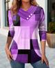 Comercio exterior transfronterizo Amazon wish otoño e invierno nueva ropa de mujer moda europea y americana combinación de colores estampado cuello en V camiseta de manga larga top