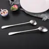 Colher de aço inoxidável 1010 para uso doméstico, simples, para mexer bebidas, com cabo longo, ideal para hotéis e restaurantes. Colher para gelo, café e sobremesas.