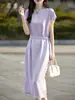 Vestido de Seda con Acabado de Alta Gama, Cuello Redondo, Cinturón, Satén de Acetato, Vestido de Lunares de Alta Gama para Mujer Estilo Francés para Verano