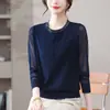 Suéter de Tricô 2026 Primavera e Outono Gola Redonda Nova Moda Mistura de Lã Manga Top Feminino Caimento Solto Elegante Estilo Mãe