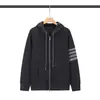 Sudadera con capucha y cuatro rayas de marca moderna para hombre y mujer, Sudadera con cremallera de algodón puro casual tipo gofre para pareja, Cárdigan