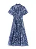 2509504 - Vestido Camisa Estampado com Gola Estilo Commuter de Alta Qualidade Estilo Férias Verão Feminino Novo Vestido