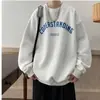 Moletom Gola Redonda Masculino Novo Outono Veludo Estampado com Letras Casual Top Estilo Hong Kong Versátil Solto Pulôver Jaqueta