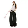 ¡OOTD del día 26!|Primavera 2026 Nuevo Diseño Retro Americano Pantalones de Hoja de Sable de Cintura Baja Jeans de Pierna Ancha para Mujer
