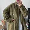 Camisa de pana de manga larga de color liso para hombre estilo Hong Kong 2024 nuevo otoño pareja suelta solapa forro neutro L
