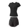 Traje de Ropa de Yoga Hielo de Verano para Mujer Malla Transpirable de Secado Rápido Falso Dos Piezas Ropa de Secado Rápido para Deportes al Aire Libre Running Fitness
