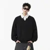 Sudadera negra de dos piezas de imitación con cuello de camisa para hombre, nuevo estilo primavera y otoño, chaqueta top tipo polo de manga larga de estilo universitario de alta gama