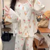 Pijama Lindo de Niña con Estrellas y Flores, Conjunto de Dos Piezas de Cuello Redondo para Primavera y Otoño, Ropa Casual para Dormitorio de Estudiante