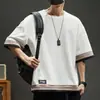 Camiseta Falsa de Três Peças Color Block de Manga Curta para Homens no Verão Estilo Hong Kong Tamanho Grande Roupas Masculinas Modernas de Meia Manga Tops Largos