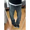 Calça jeans branca vintage desgastada para homens, estilo reto solto, design básico simples, moda de rua americana, calça comprida legal e estilosa