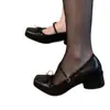 Zapatos Mary Jane Cuadrados con Lazo para Mujer, Otoño 2026, Correa Única Negra, Tacón Grueso, Zapatos Bajos para el Trabajo para Mujer