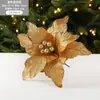 Flor de Natal Nova Transfronteiriça 26cm Veludo Vinho Folha de Flor de Natal Simulada Guirlanda Pingente de Decoração DIY