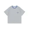 DK Roupas Infantis 26 Estilo Verão Estilo Japonês Meninos Meninas Bolso Divertido Manga Curta Listrado Infantil Médio e Grande Casual Top Camiseta