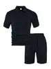 Conjunto de polo jacquard de punto gofrado para hombre y shorts transfronterizo, un conjunto deportivo casual de dos piezas ligero y transpirable para el verano