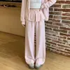 Pantalones grises de imitación de dos piezas de pierna ancha con detalle de lazo, pantalones casuales rectos finos de verano 2026 para mujer, cintura alta, adelgazantes