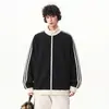 Sudadera estilo americano con bloques de color de tres rayas y cuello alto, unisex, colección de otoño, chaqueta deportiva de moda estilo universitario, corte holgado, prenda exterior versátil