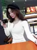 Camiseta de Manga Larga de Color Sólido con Botones y Canalé para Primavera y Otoño para Mujer, Ajustada Estilo Coreano Nuevo Top, Camiseta Básica, Ropa de Abrigo, Cuello en V de Moda