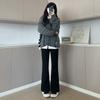 Pantalones Slip Negros para Mujer 2025 Nuevo Primavera y Verano Cintura Alta Adelgazantes Pantalones Herradura 145 Pantalones Acampanados Pequeños