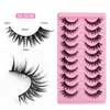 Pestañas Postizas 3D para Mujer 10 Pares Densas Rizadas Naturales Realistas Estilo Alargado en la Esquina Exterior Maquillaje de Escenario Pestañas Emparejadas Transfronterizas