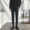 Calças Masculinas Business Estilo Leve Maduro Slim Fit Retas Não Amassam Casuais Masculinas Nove Pontos Calças Pequenas Pingente Branco
