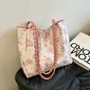 Bolso de Hombro Casual de Gran Capacidad 2024 Nuevo Verano Correa Tejida Estampado de Mariposas Estudiante Universitario Clase Viajero Bolso Tote
