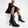 Botines Martin de tacón medio para otoño e invierno, botines de punta baja transfronterizos para mujer, color liso, cremallera lateral, suela de goma, antideslizantes, botines para mujer de talla grande