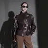 Chaqueta Corta de Cuero Original Estilo Motero, Fresca y Elegante, Ceñida a la Cintura, para Mujer, Abrigo de Piel de Oveja Retro Versátil de Moda, Nuevo Modelo de Primavera