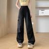 Pantalones de Trabajo de Secado Rápido Estilo Americano de Seda Helada para Mujer, Pantalones Deportivos de Pierna Ancha Frescos de Verano Finos, Pantalones Largos Casuales Adelgazantes de Cintura Alta