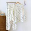Conjunto de Pijama Feminino Novo Urso Crepe Gola Redonda Manga Curta Calça Shorts Verão Fino Terno Roupa de Casa