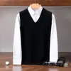 Chaleco de cachemir para otoño e invierno, de siete agujas y doble hilo, engrosado, para hombre, cuello en V, casual de negocios, sin mangas, tejido